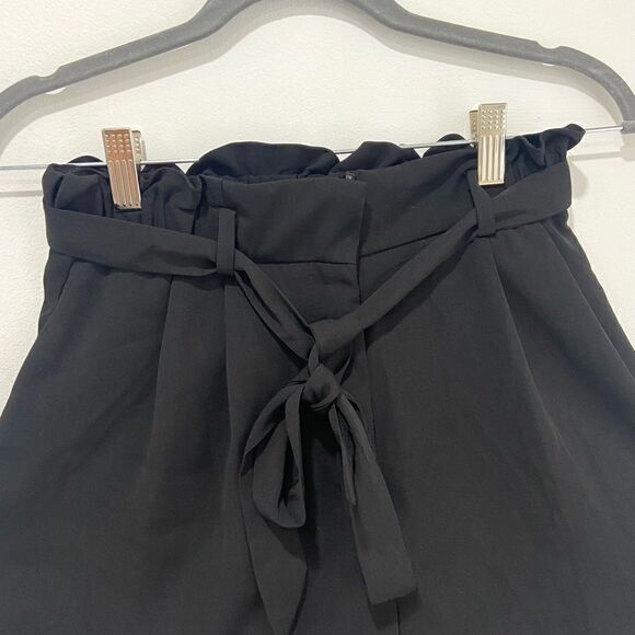H&M paper bag zip up black shorts tie in front size 6 - Picture 3 of 8